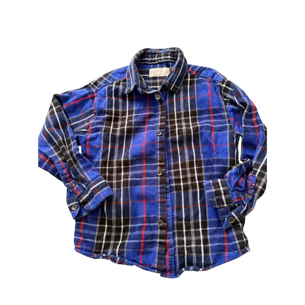 Zara Boys Blue Plaid Flannel Shirt - Size 6